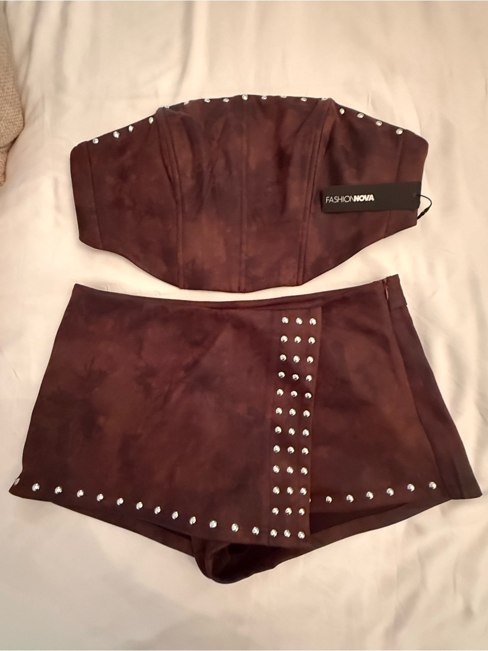 Fashion Nova Maroon Studded High-Waist Skort Set
